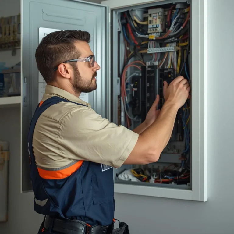 Electrician installing a new 200-amp electrical panel during a panel upgrade in a Pasadena, CA home.