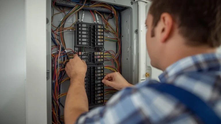 Electrician installing a new 200-amp electrical panel in a Glendale, CA home.