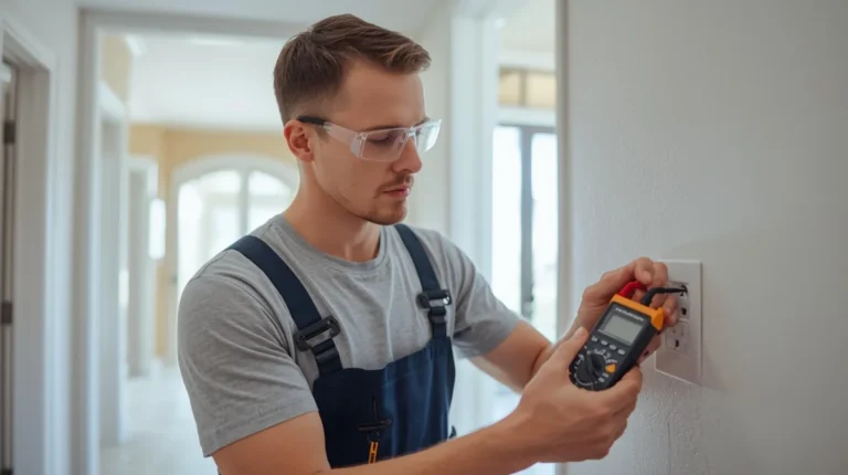 Electrician troubleshooting an electrical problem in a Glendale, CA home using a multimeter.