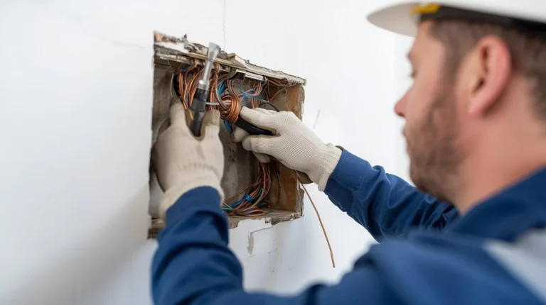 Licensed electrician rewiring an older Burbank CA home by replacing outdated electrical wiring with modern copper wire
