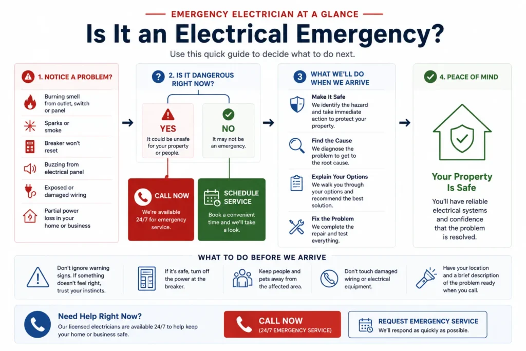 Infographic of how to know is it an electrical emergency or not.