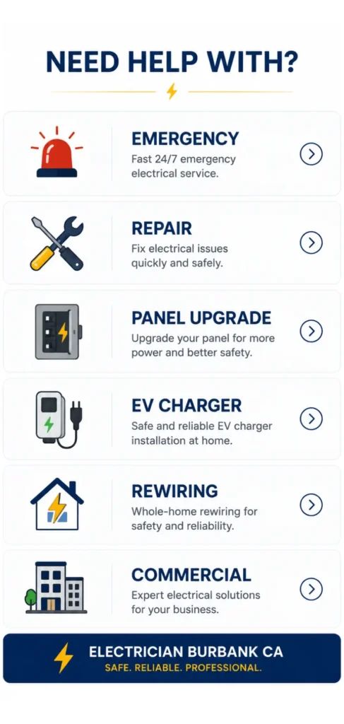 Electrical service guide for emergency, repair, panel upgrade, EV charger, rewiring, and commercial services.